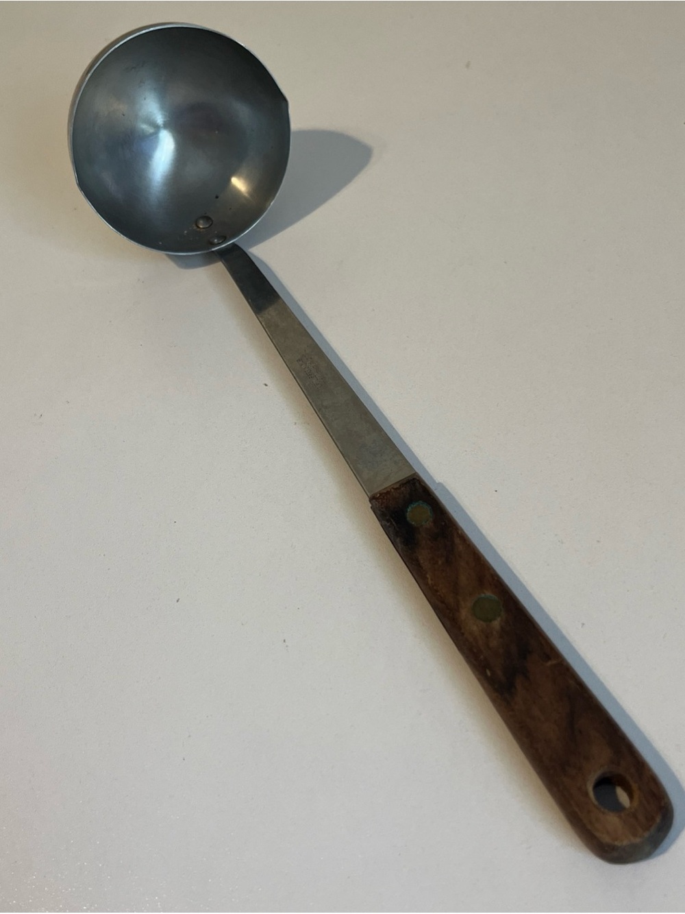 Vintage Retro Robinson Knife Co Stainless Steel Soup Ladle Wooden Handle 11.5”